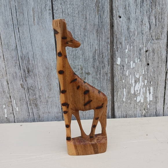 Hand Carved Wooden Giraffe 6" Small Wild Animal Wood Statue Figurine - Picture 6 of 6